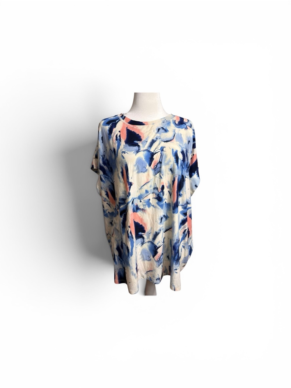 Livi Active Watercolor Floral Tunic Top - Blue & Pink on Cream size 18/20